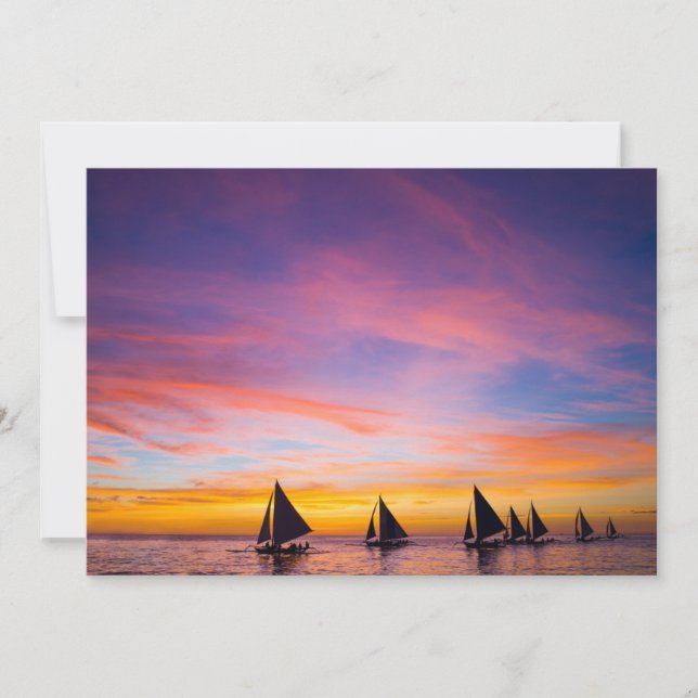 Tropical Beaches | Sunset Sailboats, Phillipines Thank You Card (Front)