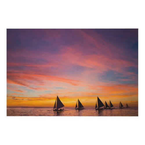 Tropical Beaches  Sunset Sailboats Phillipines Wood Wall Art