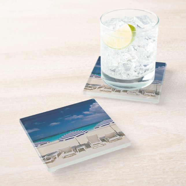 Tropical Beaches | Tropical Beach Anguilla Glass Coaster (Angled)