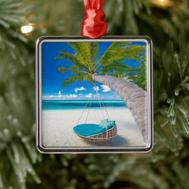 Tropical Beaches | Tropical Landscape Beach Swing Metal Ornament (Tree)