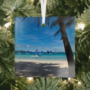 Tropical Beaches   White Beach Boracay Philippines Glass Ornament