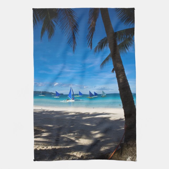 Tropical Beaches | White Beach Boracay Philippines Kitchen Towel (Vertical)