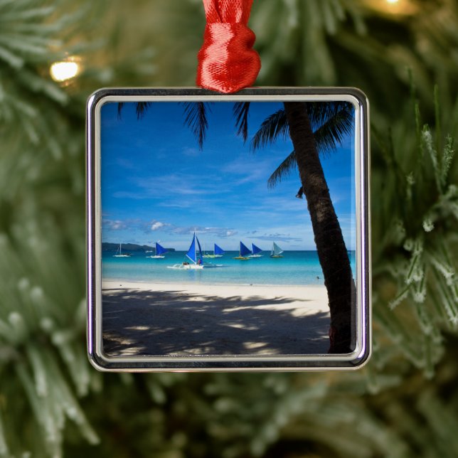 Tropical Beaches | White Beach Boracay Philippines Metal Ornament (Tree)