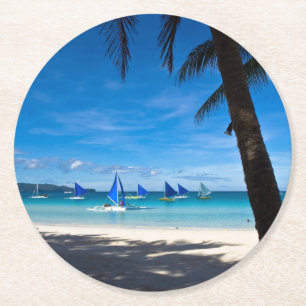 Tropical Beaches   White Beach Boracay Philippines Round Paper Coaster