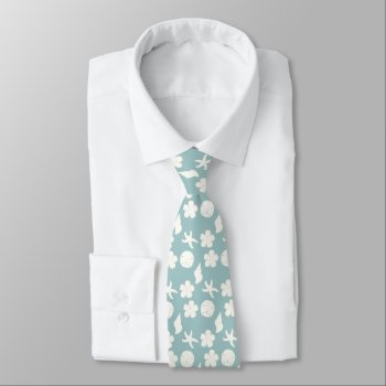 Tropical Beachy Gray Blue Patterned Tie by sandpiperWedding at Zazzle