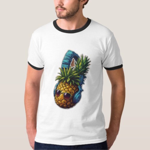 Tropical Beats Pineapple with Headphones T_Shirt