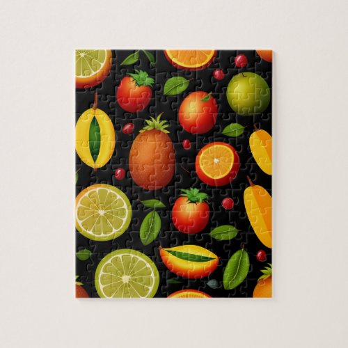 Tropical Beautiful Colorful Pattern Fruits Jigsaw Puzzle