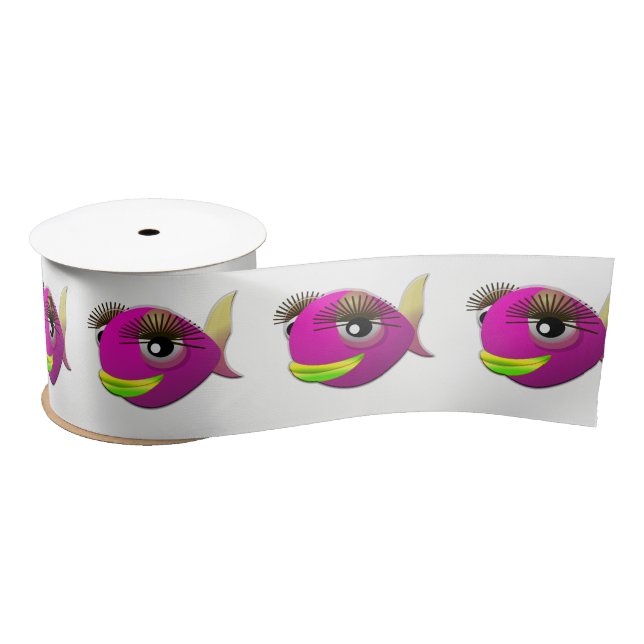Tropical beautiful pink girl fish satin ribbon (Spool)