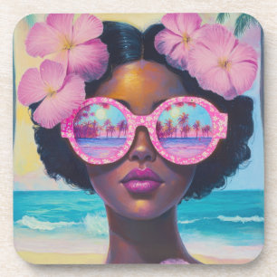 Tropical Beauty in Pink Shades Beverage Coaster