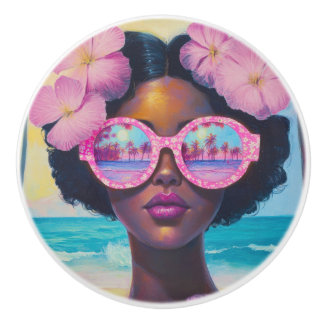 Tropical Beauty in Pink Shades Ceramic Knob