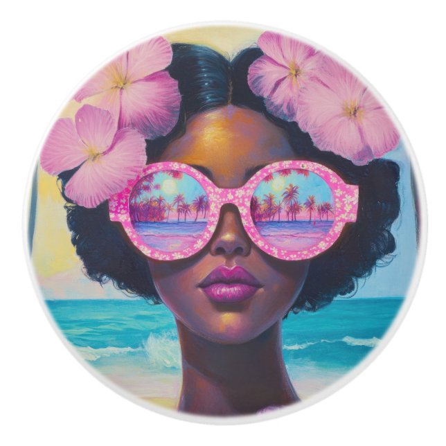 Tropical Beauty in Pink Shades Ceramic Knob (Front)