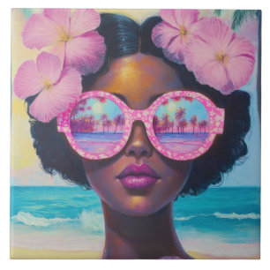 Tropical Beauty in Pink Shades Ceramic Tile