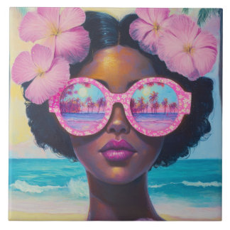 Tropical Beauty in Pink Shades Ceramic Tile