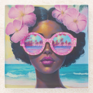 Tropical Beauty in Pink Shades Glass Coaster