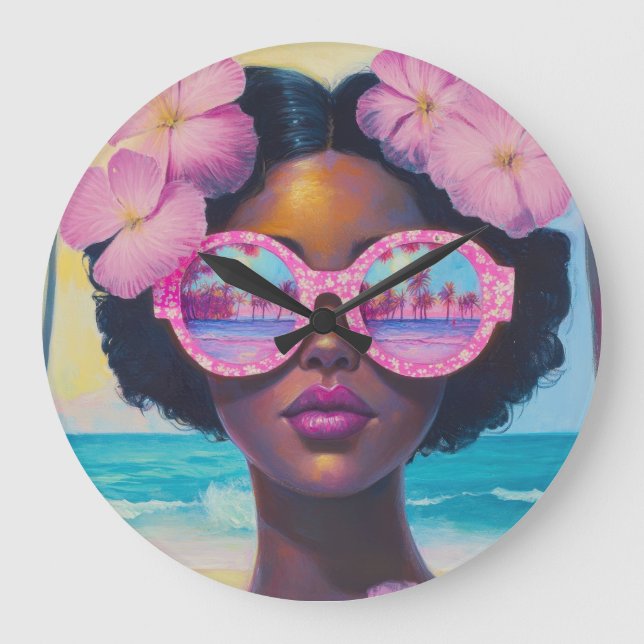 Tropical Beauty in Pink Shades Large Clock (Front)