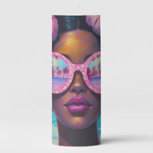 Tropical Beauty in Pink Shades Pillar Candle
