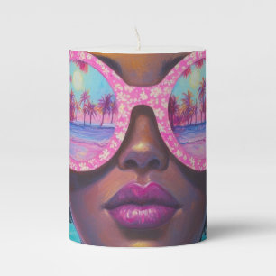 Tropical Beauty in Pink Shades Pillar Candle