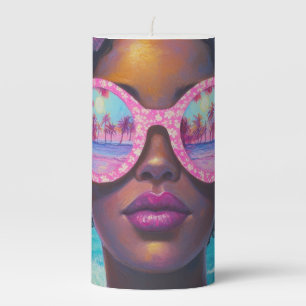 Tropical Beauty in Pink Shades Pillar Candle