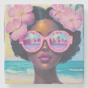 Tropical Beauty in Pink Shades Stone Coaster