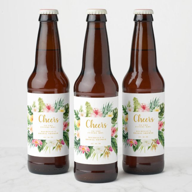 Tropical Beer Bottle Label For Bridal Shower  (Bottles)
