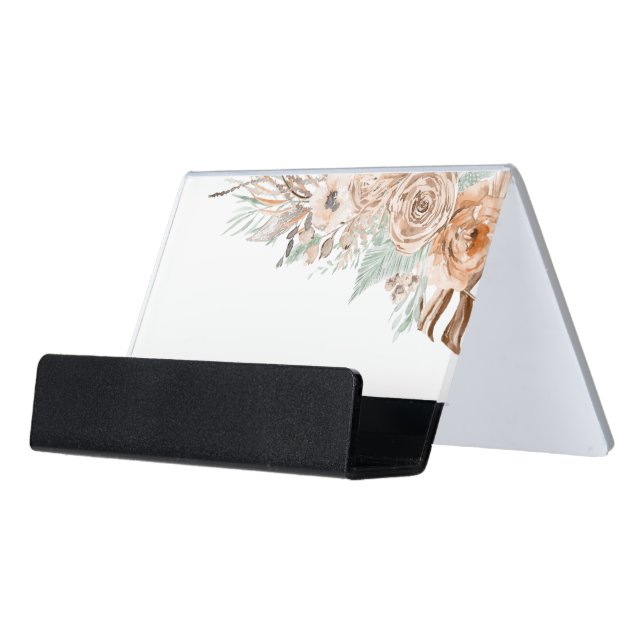 tropical beige and mint desk business card holder (Angled Front)
