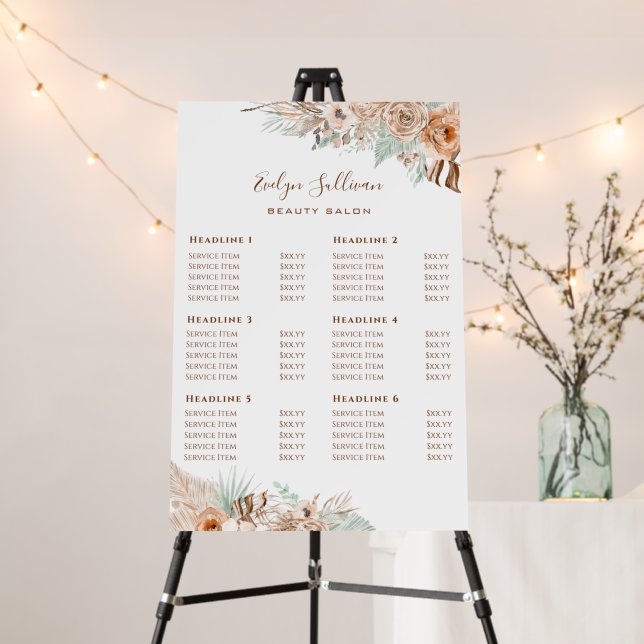 tropical beige and mint price list foam board (In Situ (Stand))
