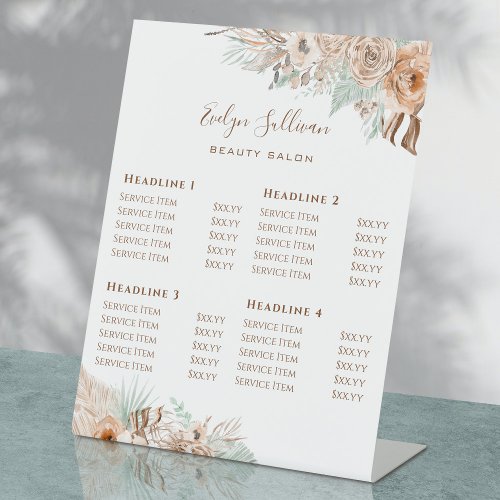 tropical beige and mint price list pedestal sign