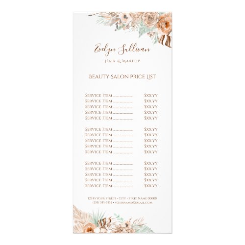 tropical beige and mint price list rack card