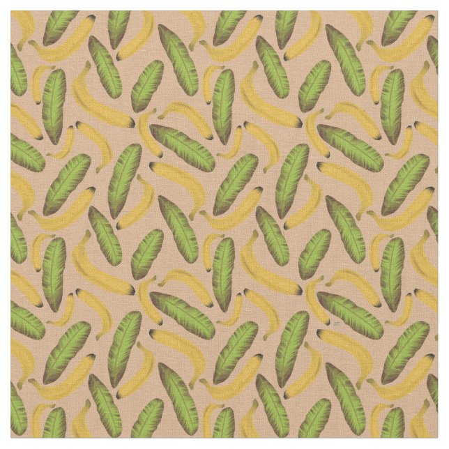 Tropical Beige Banana Leaf Pattern Fabric (Close Up)