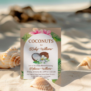 Tropical Beige Floral Coconuts for Baby Shower Invitation