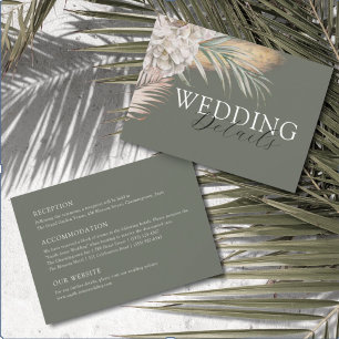 Tropical Beige Floral & Palm Wedding Details Enclosure Card
