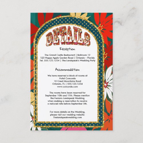 Tropical Big Flowers  Arch Wedding Details Enclosure Card