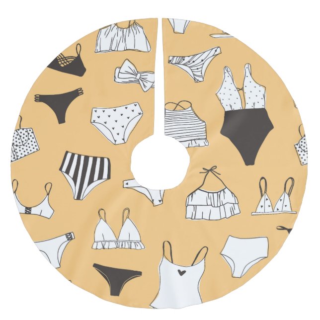 Tropical Bikini: Hand-Drawn Summer Pattern Brushed Polyester Tree Skirt (Front)