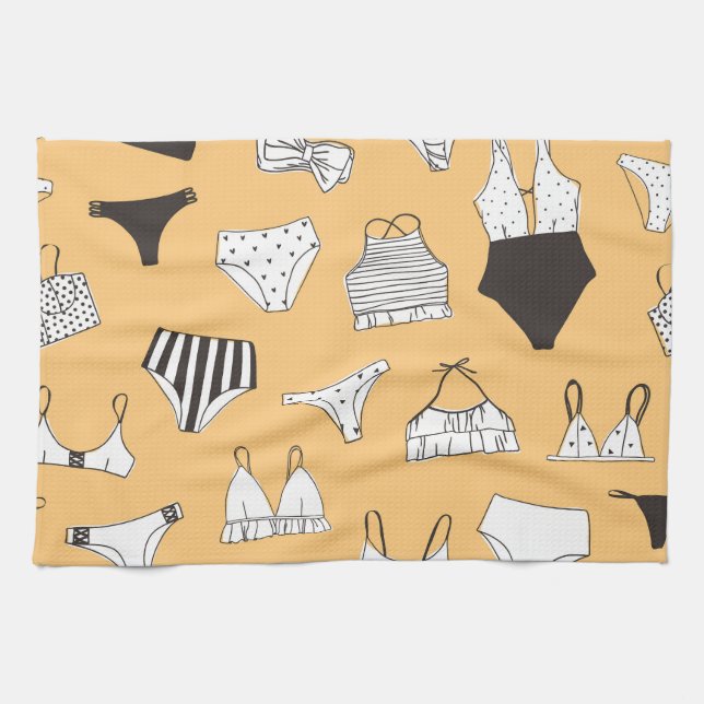 Tropical Bikini: Hand-Drawn Summer Pattern Kitchen Towel (Horizontal)