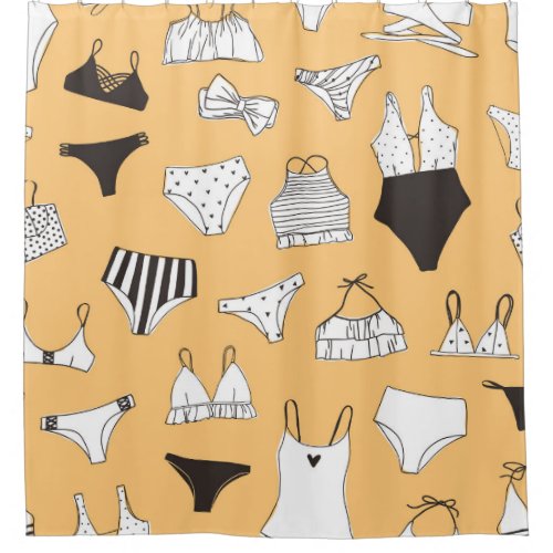 Tropical Bikini Hand_Drawn Summer Pattern Shower Curtain