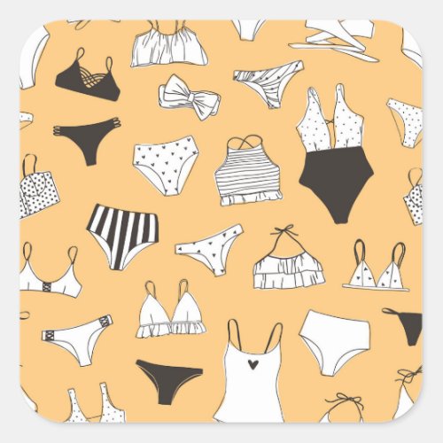Tropical Bikini Hand_Drawn Summer Pattern Square Sticker