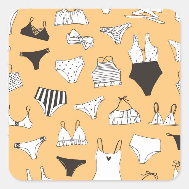 Tropical Bikini: Hand-Drawn Summer Pattern Square Sticker (Front)
