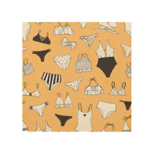 Tropical Bikini: Hand-Drawn Summer Pattern Wood Wall Art
