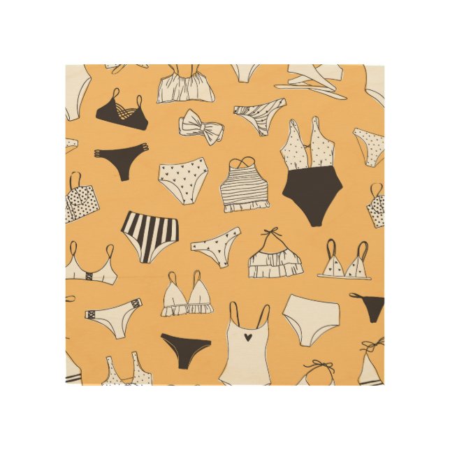 Tropical Bikini: Hand-Drawn Summer Pattern Wood Wall Art (Front)