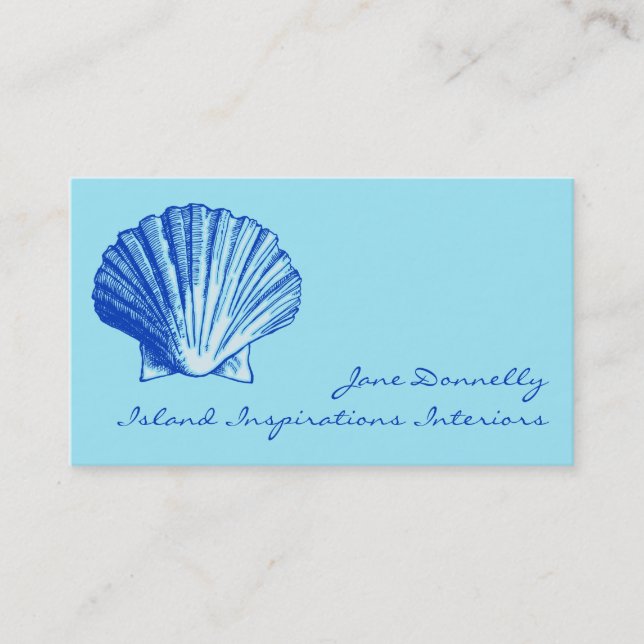 Tropical Bimini Blue Sea Shell Business Cards (Front)