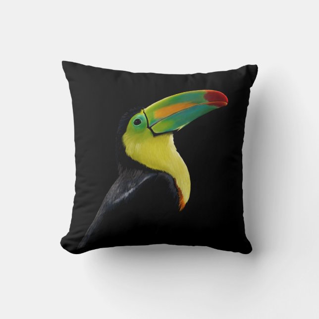 Tropical Bird Black Yellow Green Toucan Throw Pillow (Front)