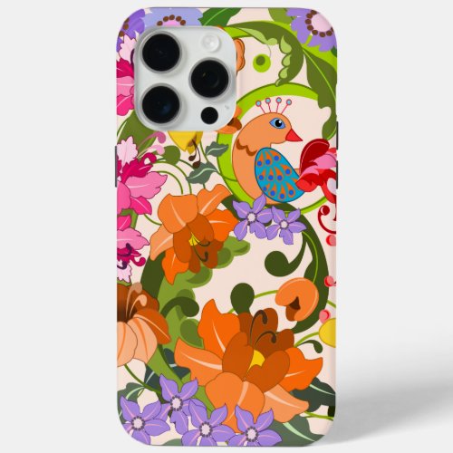 Tropical bird colourful damask flowers  Swirls iPhone 15 Pro Max Case