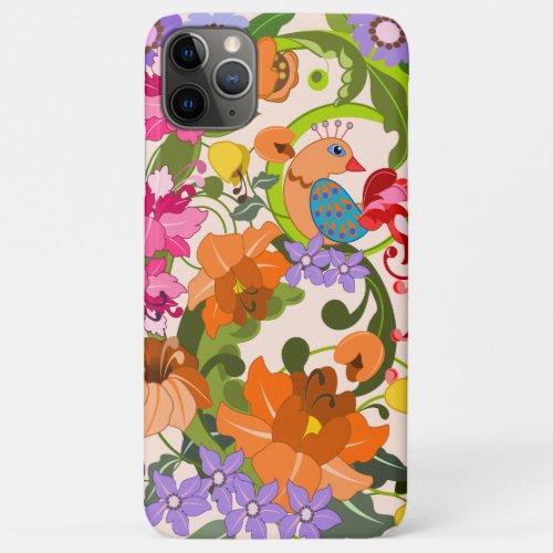 Tropical bird colourful damask flowers  Swirls iPhone 11 Pro Max Case