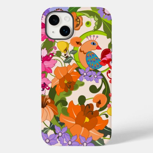 Tropical bird colourful damask flowers  Swirls Case_Mate iPhone 14 Plus Case