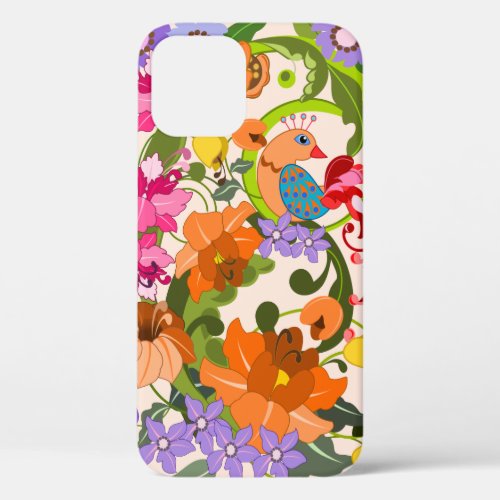 Tropical bird colourful damask flowers  Swirls iPhone 12 Case