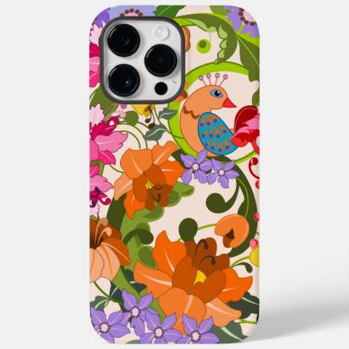 Tropical bird colourful damask flowers  Swirls Case_Mate iPhone 14 Pro Max Case