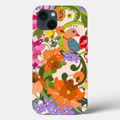 Tropical bird colourful damask flowers  Swirls iPhone 13 Case