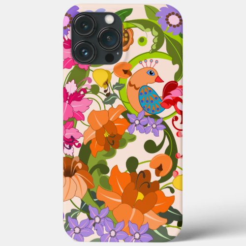 Tropical bird colourful damask flowers  Swirls iPhone 13 Pro Max Case