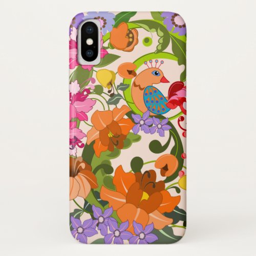 Tropical bird colourful damask flowers  Swirls iPhone X Case