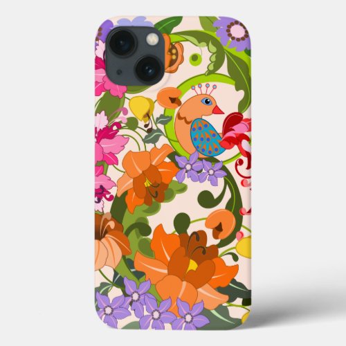 Tropical bird colourful damask flowers  Swirls iPhone 13 Case